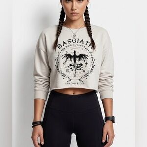 Basgaith War College Dragon Rider Fourth Wing Cream  Black Cropped Sweatshirt XL
